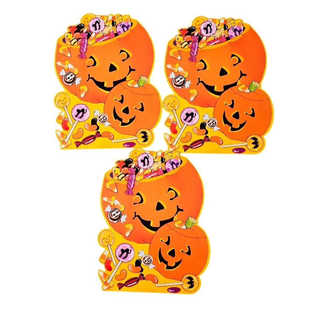 Vintage Halloween Pumpkin Die Cut Set Trick Or Treat Jack O Lanterns